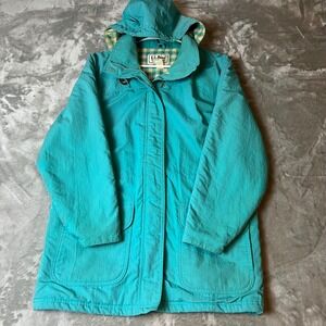 Vtg Freeport Maine LL Bean Teal Plaid Lined Hooded parka Jacket Women Medium